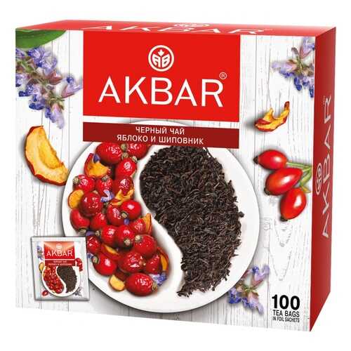 Чай Akbar Яблоко и Шиповник, черный с добавками, 100 сашетов в Башнефть