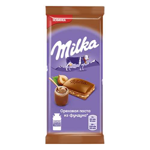 Шоколад Milka молочный с добавлением ореховой пасты из фундука и с дробленым фундуком 90 г в Башнефть